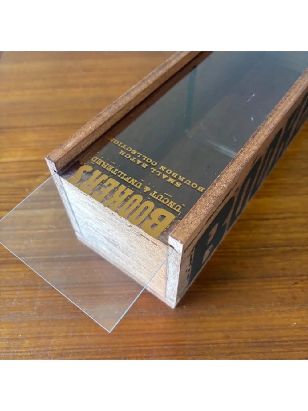 Bookers Bourbon Wooden Box Empty Plexiglass Lid 14x4 Craft Wine Whiskey Case